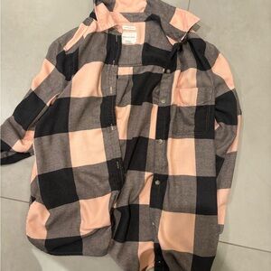 American Eagle Outfitters Peach and Charcoal Plaid Shirt Size Small